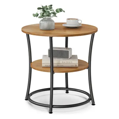 VASAGLE Side Table Round End Table with Shelves for Living Room Bedroom Nightstand with Steel Fr