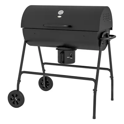 Outsunny Barrel Charcoal Barbecue BBQ Grill Trolley W/ Ash Catcher Thermometer