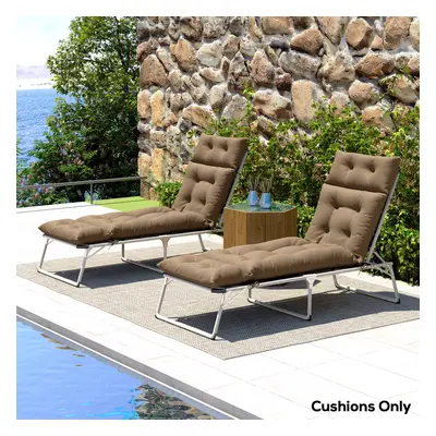 Outsunny Garden Lounge Chair Cushions Set of 2, 220gsm Fabric, Khaki