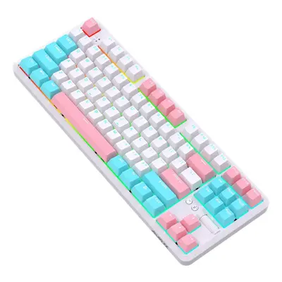 (White, Red Switch) Keys Mode Bluetooth Gaming Mechanical Keyboard RGB Backlit Wireless Keyboard