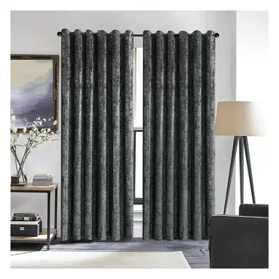 (Charcoal, 66" width x 90" drop - 168cm width x 228cm drop.) Velvet Curtain Pair Eyelet Ring Top