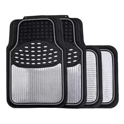 (Silver Insert) Rubber Car Mats Set To Fit Audi A1 Sportback With Metallic Coloured Inserts