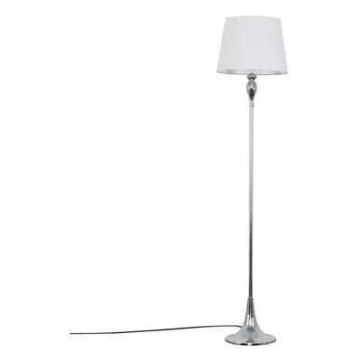 Modern Polished Chrome Spindle Design Floor Lamp with a White Tapered Shade