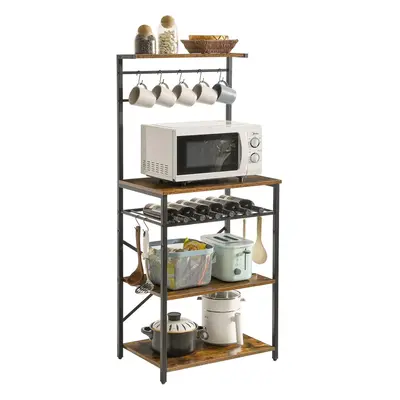 (59 x x 143CM, Rustic Brown) Microwave Oven Stand with Storage Shelves, Industrial Coffee Bar St