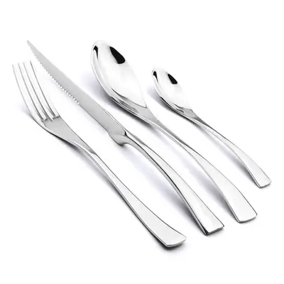 (silver) Pcs Shiny Black Dinnerware Cutlery Set Stainless Steel Sharp Steak Dinner Knives Forks 