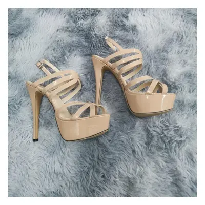 (nude, 36) Large Size Women Sandals Nightclub Ultra Fashion 14cm Super High Heels Platform Ankle