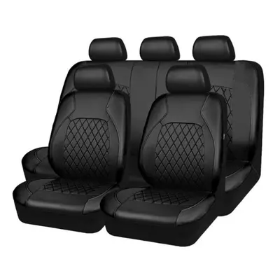 (black, 5pcs(1 set)) Seametal Car Seat Covers Universal Leather Airbag Compatible Seat Cover Aut