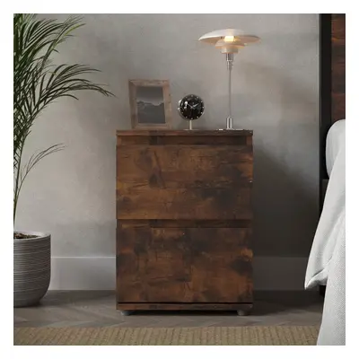 (Rustic Brown Carcass + Rustic Brown Drawers) Drawer Wooden Bedside Cabinet No Handle Drawer Sto