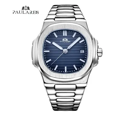 (navy blue) Paulareis Men Automatic Self Wind Mechanical Luminous Stainless Steel Blue Grey Coff