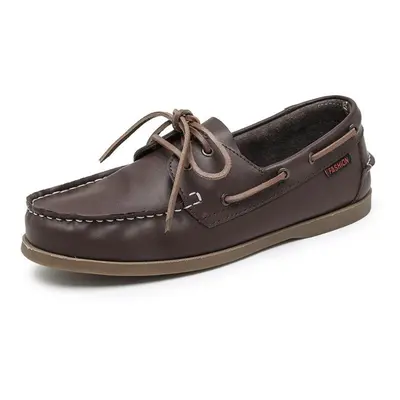 (brown, 46) Men&apos;s 2-eye Boat Shoe Penny Loafers Casual Driving Walking Moccasin