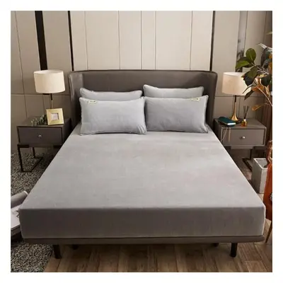 (silver gray, Bed sheet (220x200x25cm)) Velvet Thermal Bed Sheets Plush Fabric Mattress Cover Fo