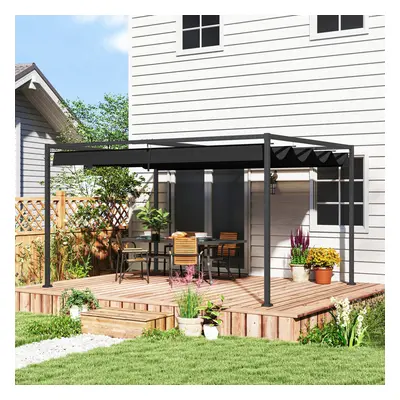 Outsunny 4x3(m) Metal Pergola Gazebo Patio Sunshelter Retractable Canopy Black