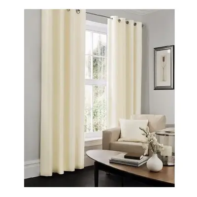 Luxury Faux Silk Curtains Eyelet Top Fully Lined Ring Top Curtain Pairs With Two Tie Backs (Crea