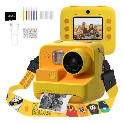 (Orange) Kids Camera, Kids Camera Instant Print 2.0 Inch 1080P HD Screen,Selfie Kids Digital Cam