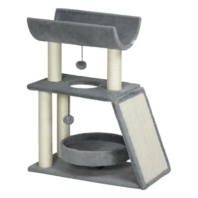 PawHut Cat Tree Kitten Tower w/ Scratching Post, Pad, Light Grey, Ball, Grey