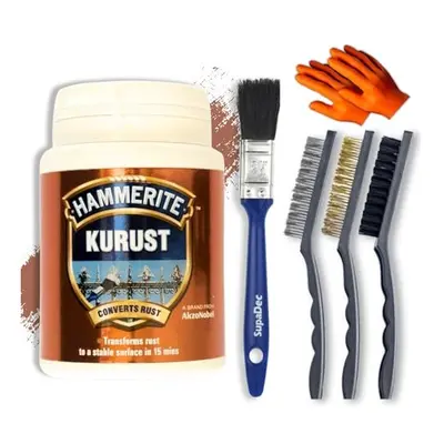 Rust Treatment Bundle with 90ml Hammerite Kurust Rust Converter, Wire Brush Stain Remover (Nylon