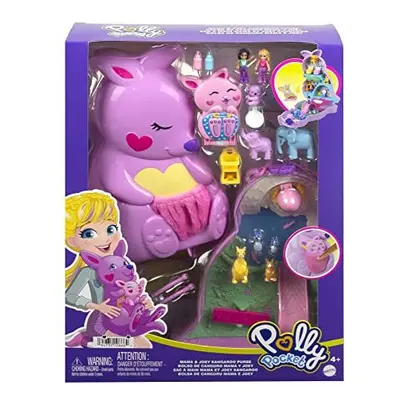 Polly Pocket Mini Toys, Mama and Joey Kangaroo Purse 2-in-1 Compact Playset with Micro Dolls and