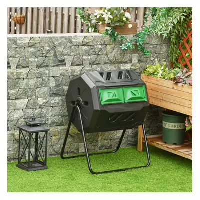 Outsunny 160L Outdoor Tumbling Compost Bin with Dual Chamber, Black