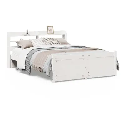 vidaXL Bed Frame with Headboard White 150x200 cm King Size Solid Wood Pine