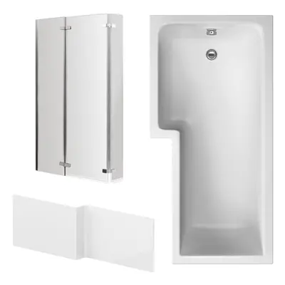 Shower Bath Bundle with Left Hand Tub, Double Hinged Screen, Return & Front Panel - 1700mm - Chr