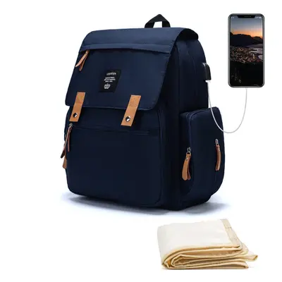 (Blue) Multifunctional Outdoor Travel Backpack With USB Port Large Capacity Waterproof Shoulder 