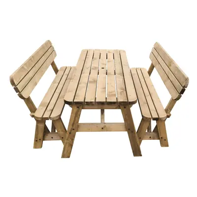 (4ft, Rustic Brown) Victoria Compact Rounded Picnic Table and Bench Set With Back Rest