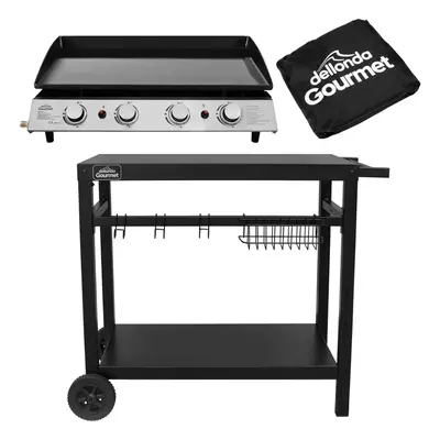 4 Burner Portable Gas Plancha, Cover & Trolley