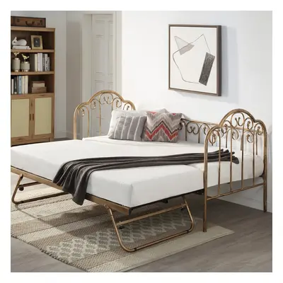 (Brass, Trundle) Knebworth French Shabby Chic Living Room Bedroom Metal Day Bed Frame w Optional