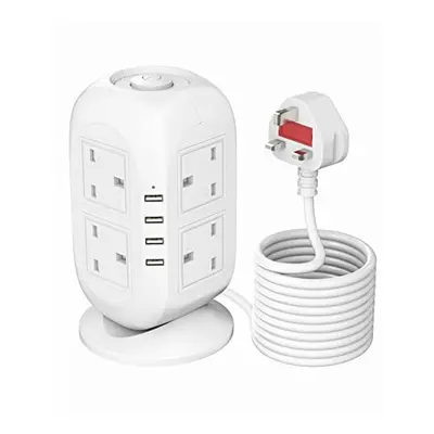 ã5MãVANPOO Tower Extension Lead with USB 5M, Vertical Desktop Power Strip Tower with Outlets