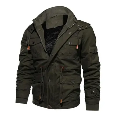 (green, M) Men&apos;s Winter Fleece Jackets Warm Hooded Coat Thermal Thick Outerwear Men Militar