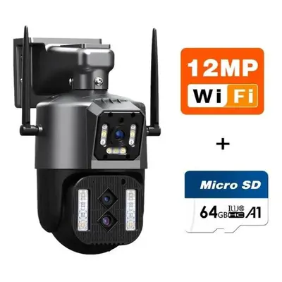 (6K 12MP Add 64G) New Eu 12mp 6k Wifi Ip Camera Outdoor Ptz Three Lens Dual Screens 10x Zoom Aut