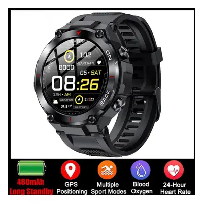 (black, silicone strap) Lige Gps Smart Watch Call Reminder Heart Rate Blood Oxygen Monitor Smart