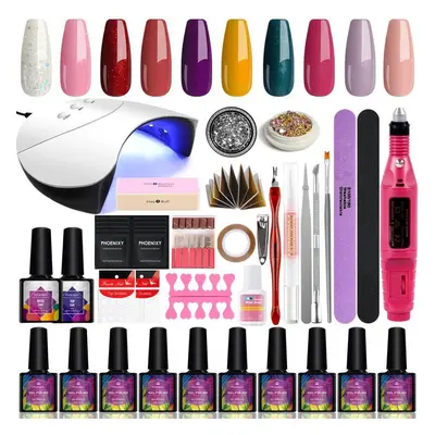 (set 08) Phoenixy Nail Art Set Colors Gel Polish With Uv Gel Dryer Lamp Nail Extension Gel Nail 