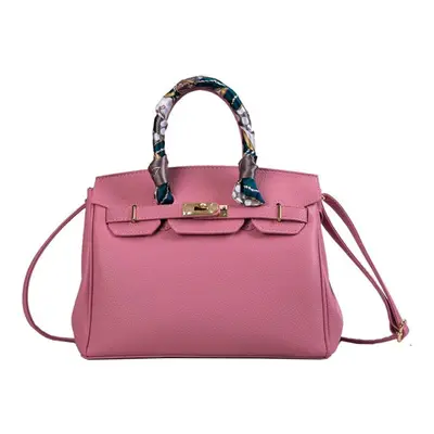 (pink, 30cm*15cm*24cm) Lock Handbag Fashion Lychee Pattern Single Shoulder Diagonal Platinum