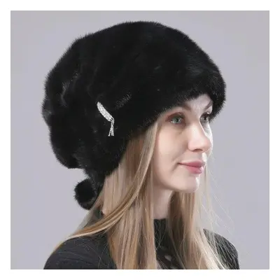 (black, Adjustable(55-60cm)) Russian Fur Hat Winter Warm Natural Mink Fur Hats For Women Classic