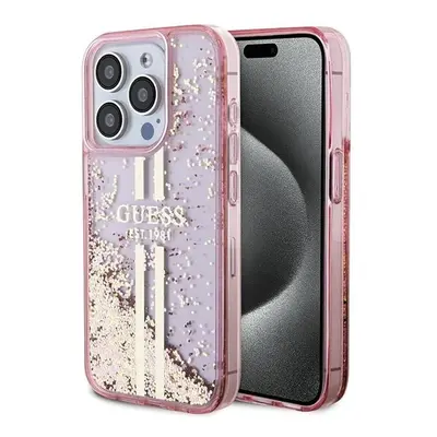 Guess Liquid Glitter Gold Stripes Hard Case for iPhone Pro Max Pink