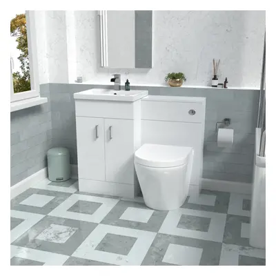 Nes Home Basin Vanity Cabinet, WC Unit White & Rimless Back To Wall Toilet