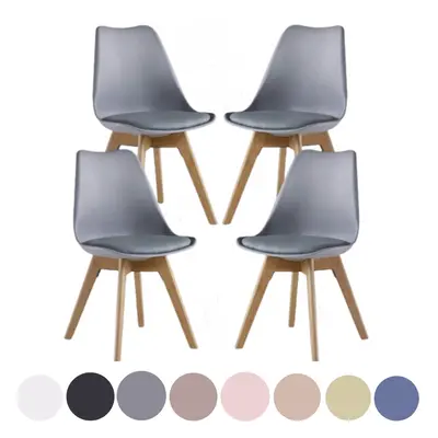 (Grey, Set of 4) Lorenzo Dining Chair, Plastic Chair with Leather Cushions for Dining Room Kitch