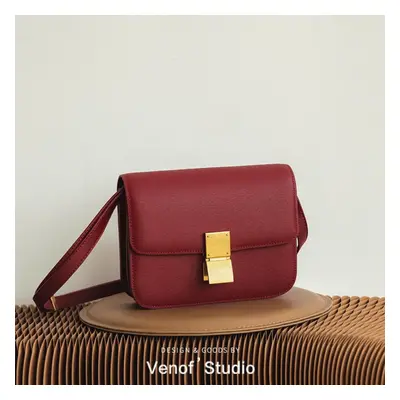 (red, ONE SIZE) Vintage Doufu Bag High Quality Female Leather Shoulder Crossbody Square Messenge