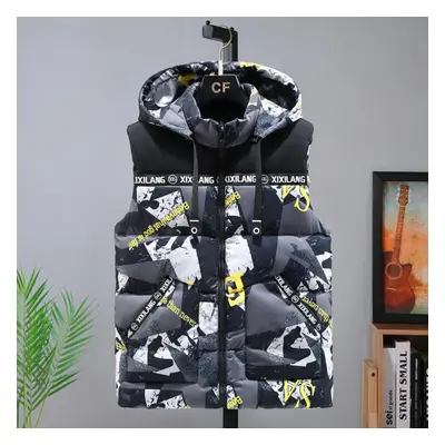 (grey, 3XL) S-8xl Plus Size Men Sleeveless Jacket Winter New Casual Hooded Cotton Padded Sleevel