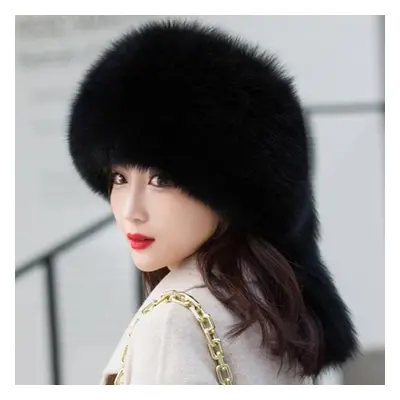 (black, 52cm-60cm) Winter Women&apos;s Bomber Hat Real Fox Fur Hats Warm Fashion 100% Real Fur T