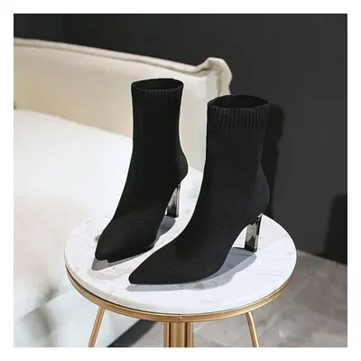 (black, 34) Stretch Knit Socks Boots Women&apos;s Autumn And Winter Europe And America Pointed T