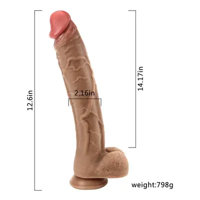 (brown) Big Dildo Erotic Soft Double-layer Silicone Long Dildos Realistic Penis Suction Cup Dick