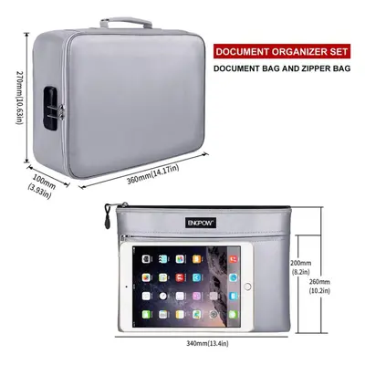 (grey) Jm Fireproof Document Bag With Lock - 3-layer File Storage Case With Water-resistant Zipp