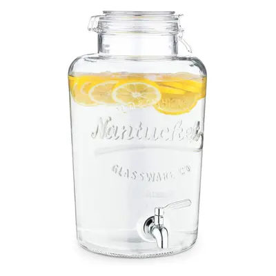 (Classic) Drinks Dispenser with Tap - 8L Glass Drink Jar with Stainless Steel Tap and Clip Top L