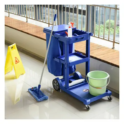 HOMCOM Cleaning Cart On Wheels, Housekeeping Trolley w/ Tier Shelves, Blue