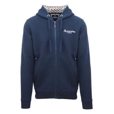 (XXL) Aquascutum Classic Embossed Signature Logo Navy Blue Zip-Up Hoodie