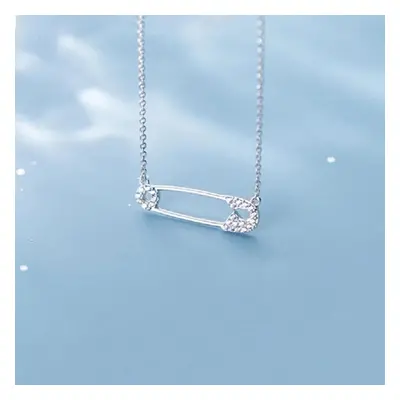 925 Sterling Silver Safety Pin Necklace for Women Crystal Pin Shape Necklaces Charms Jewelry Nec