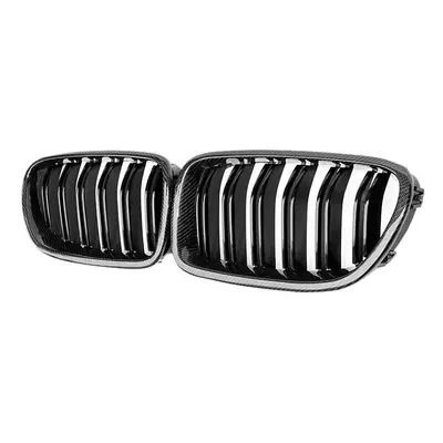 Car Carbon Fiber Glossy Double Slats Front Kidney Grille Grill For Series F10 F11 M5