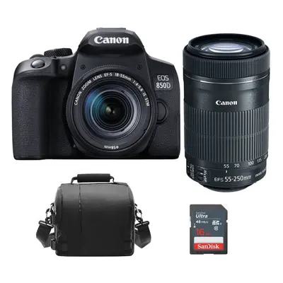 CANON EOS 850D KIT EF-S 18-55mm F4-5.6 IS STM Black + EF-S 55-250MM F4-5.6 IS STM + camera Bag +